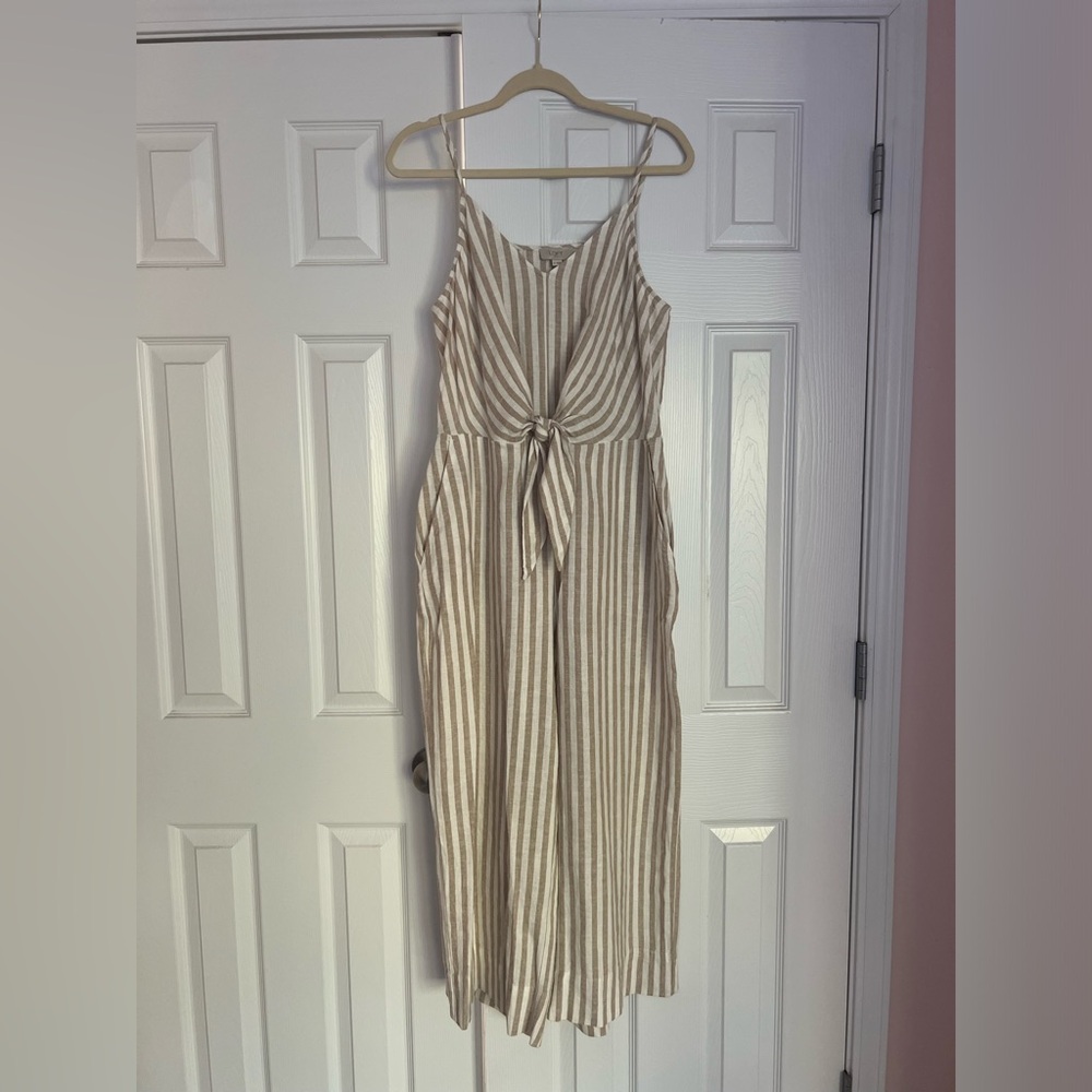 Loft Outlet linen blend tie front jumpsuit size medium